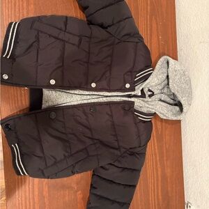GAP Black Puffer Jacket with Gray Hood